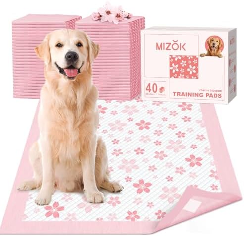 MIZOK Pink Puppy Pads with Adhesive Tabs Disposable No Leak XL 28x34in 40Ct by MIZOK