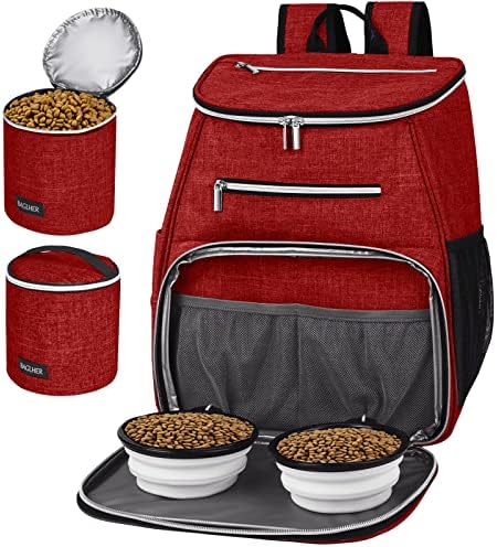 BAGLHER 丨Dog Travel Bag Backpack, Airline Approved Pet Supplies Backpack, Dog Travel Backpack with 2 Silicone Collapsible Bowls and 2 Food Baskets Red by BAGLHER