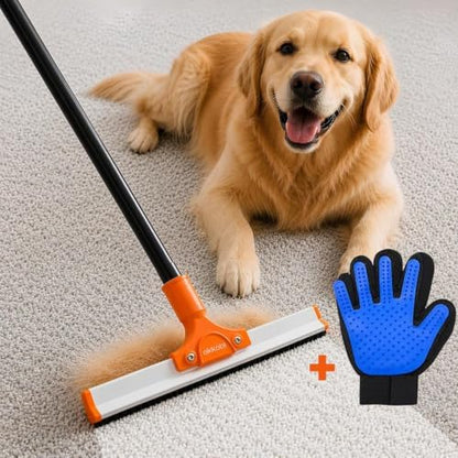 Carpet Rake for Pet Hair Removal – Carpet Scraper & Pet Fur Rake – Dog & Cat - Animal Fur Broom for Rugs & Furniture with Adjustable Lengths - Orange & Black by Okk%C3%B6bi