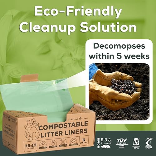 Cat Litter Box Liners 100% Compostable - Drawstring Close - 6 Count - Jumbo Size 36" x 19" - Tear & Leak Resistant - OK Compost Home Certified - Image 3