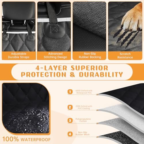 Dog Car Seat Cover for Back Seat 100% Waterproof, Long-Lasting and Soft Nonslip Backseat Cover for Cars, SUVs and Trucks, 600D Oxford Fabric, Black-White, Standard (54" W x 59" L) - Image 5