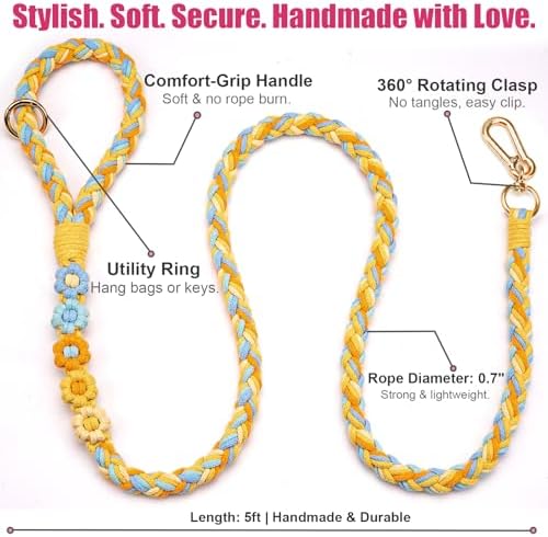 5FT Braided Cotton Rope Leash for Small, Medium and Large Dogs,Sunshine Breeze - Image 6