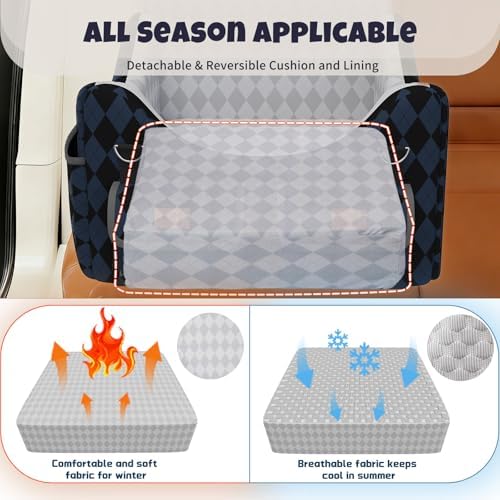 Dog Car Seat for Small/Medium Dogs up to 35lbs, 4-Pocket Storage Memory Foam Dog Booster Seat, Detachable Washable Pet Car Seat with Safety Belt, Outdoor & Indoor Use (Dark Blue/Black) - Image 3