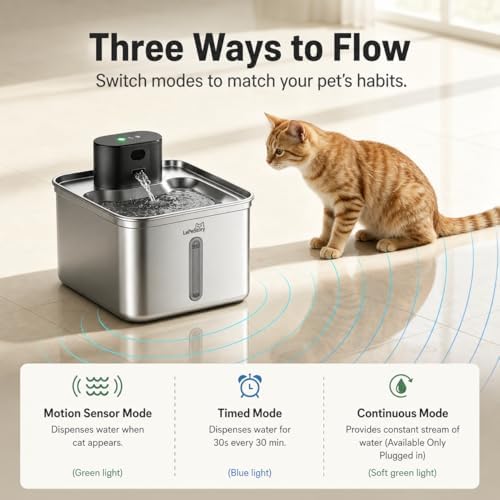 Cordless Cat Water Fountain Stainless Steel Motion Sensor 3.5L - Image 3