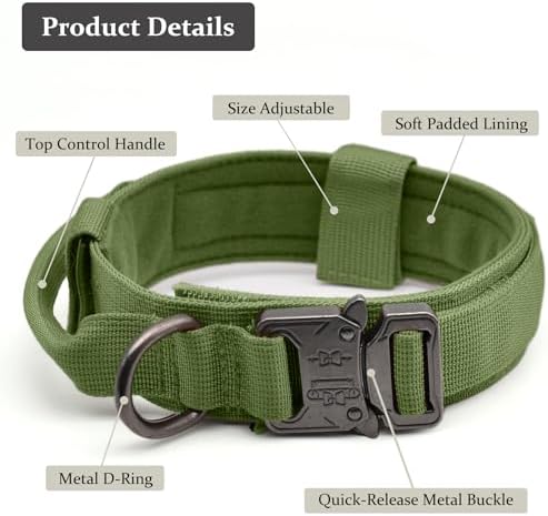 Tactical Dog Collar, Adjustable Military Training Nylon Pet Collar,Green XL - Image 2