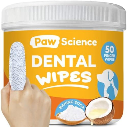 Paw Science Dog & Cat Teeth Cleaning Wipes - Dental Finger Wipes for Cats & Dogs - Pet Toothbrush & Tooth Brushing Kit - Effective Teeth Cleaner (Unscented) by PawScience