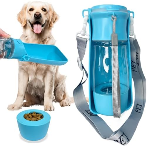Portable 2-in-1 Pet Water Bottle for Dogs Cats, Leakproof 8oz Travel Bottle with Food Storage, Blue by Unknown