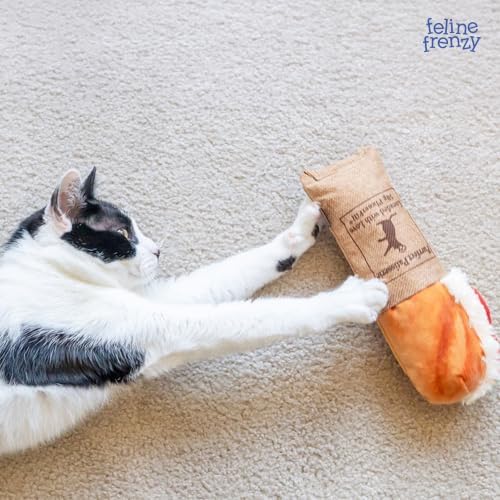 P.L.A.Y. Cute Cat Toys - Feline Frenzy Interactive Kicker Toy, Sandwich Food Themed Catnip Filled Toy, Great for Adult Cats and Kittens - Double Stitched, Recycled Materials, Crinkles (Tuna Baguette) - Image 6
