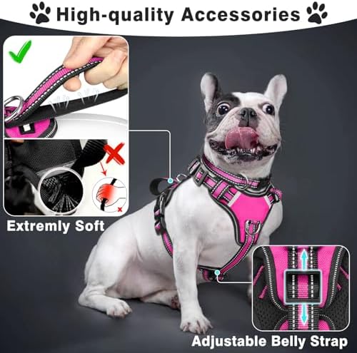 WINSEE Pet Harness Collar and Leash Set, All-in-one Reflective Dog Harness No Pull with Adjustable Buckles for Puppies, Small, Medium, Large, and Extra-Large Dogs (Medium, Rosy) - Image 2