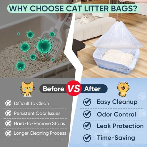80 Count Jumbo Cat Litter Box Liners, Cat Litter Liners for Automatic Litter Box, 10-15 Gallon Heavy Duty Cat Litter Bags with Drawstrings, 37" x 18.11" - Image 5