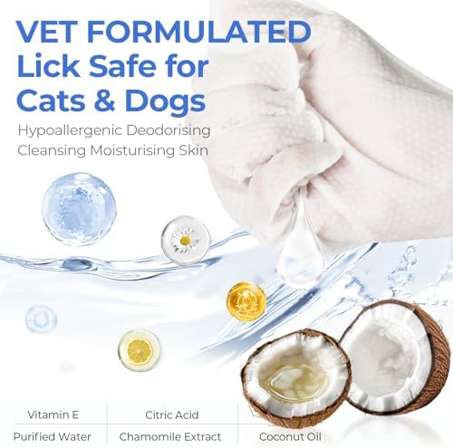 Pet Cleaning Glove Wipes for Dogs & Cats, Hypoallergenic Deodorizing Disposable No-Rinse Grooming Wipes, Wipes, Perfect for Pet Dry Cleaning, Daily Care and Travel, Coconut Scent, 8 pcs - Image 2