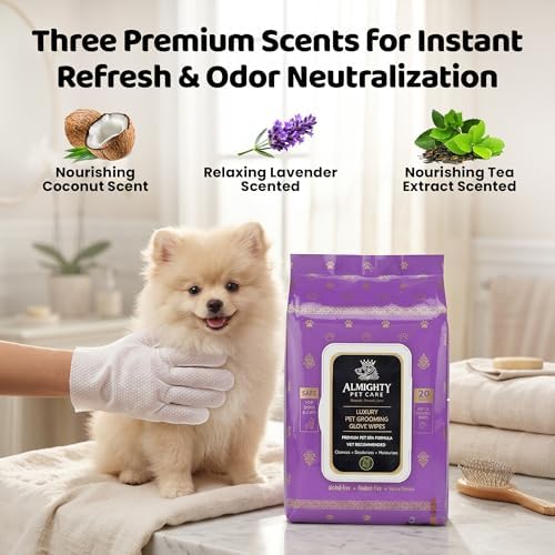 Premium Pet Grooming Glove Wipes for Dogs & Cats, 3X Thick No-Rinse Bathing Gloves, Hypoallergenic Deodorizing Paw & Body Cleaner, Natural Extracts to Hydrate & Nourish, 20 Count, Coconut Scent - Image 5