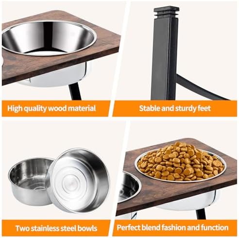 Elevated Dog Bowls for Medium and Large Dogs Wood Raised Bowl Stand with Two 1700ML (58oz) Stainless Steel Dog Food and Water Bowls,Non-Slip - Image 6
