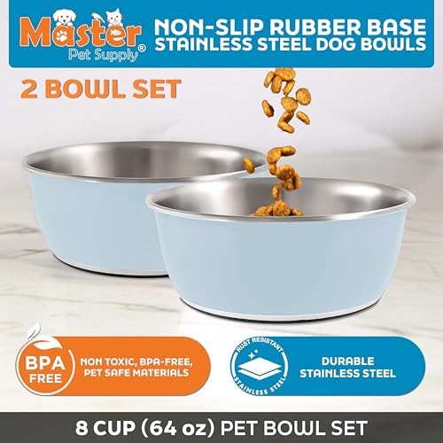 Master Pet Supply Stainless Steel Dog Bowls Set of 2 - Glacier Blue - 64 Oz - Image 2
