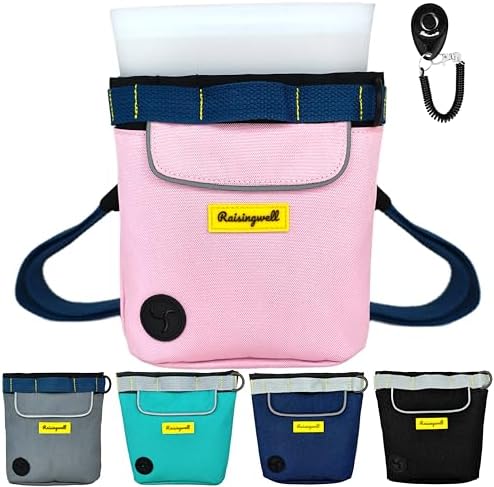 Raisingwell Dog Treat Pouch for Pet Walking and Training with Clicker 2 Cup Silicone Bag Small Fanny Pack Holder for Puppy Snack Dispenser Kit for Leash and Outdoor Use (Pink) by Raisingwell