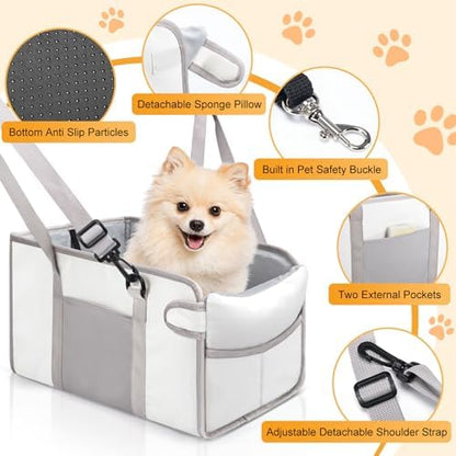 Portable Dog Car Seat for Small Dogs, Puppy Car Seat, Beige - Image 3
