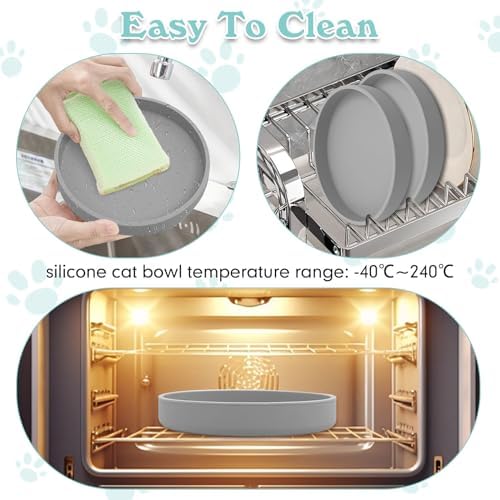 Silicone Cat Food Bowls Shallow Cat Dishes 5.9in Wide Pet Plates Set of 2 Small Flat Dog Saucer Bowl Cute Whisker Fatigue Kitten Feeding Dish for Dry & Wet Food (Round Grey) - Image 6