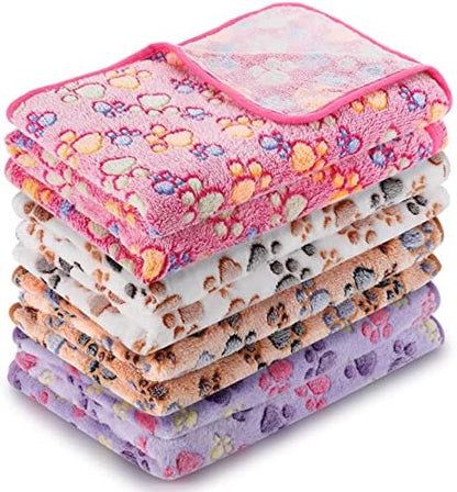 Tatuo 4 Pack Fleece Dog Blanket for Pet, Mixed Color, 40 x 63 Inch, Paw by Tatuo