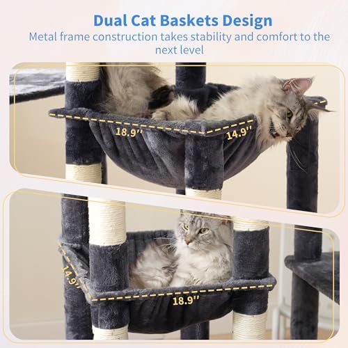 Heybly Cat Tree, 71-Inch Tall Cat Tower for Large Maine Coon Cats HCT037G - Image 6
