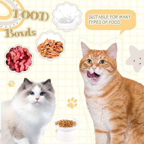 Layhit 2 Pack Raised Slow Feeder Cat Bowls Ceramic Elevated Cat Food Bowls Anti Vomiting Slow Feeder for Dog and Kitten for Dry and Wet Food(White) - Image 6