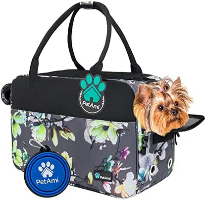 PetAmi Small Dog Purse Carrier with Pockets, Airline Approved, Floral Gray by PetAmi