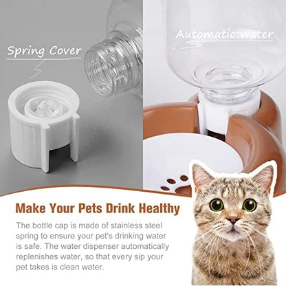Dog Bowls, Cat Food and Water Bowl Set with Water Dispenser and Stainless Steel Bowl for Cats and Small Dogs - Brown - Image 4