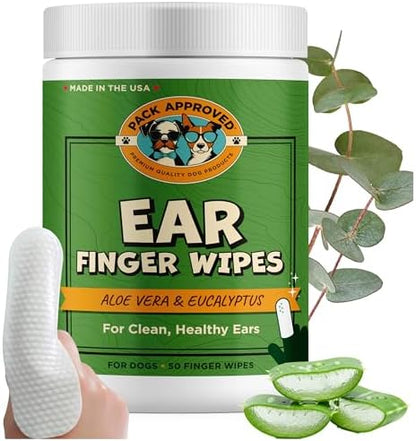 Pack Approved Finger Ear Wipes for Dogs with Aloe Vera & Eucalyptus - 50ct by PackApprovedDogTreats