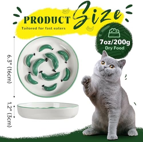 Ceramic Slow Feeder Cat Bowl, 6.3'' Wide Whisker Friendly Cat Puzzle Feeder - Image 2
