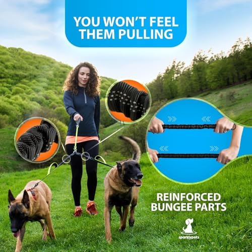 SparklyPets - Double Dog Bungee Rope Leash - Dual Dog Lead for Medium and Large Breeds - Padded Handles, No Tangle - Flow Leash, 2 Dogs Walking Accessory - Image 5