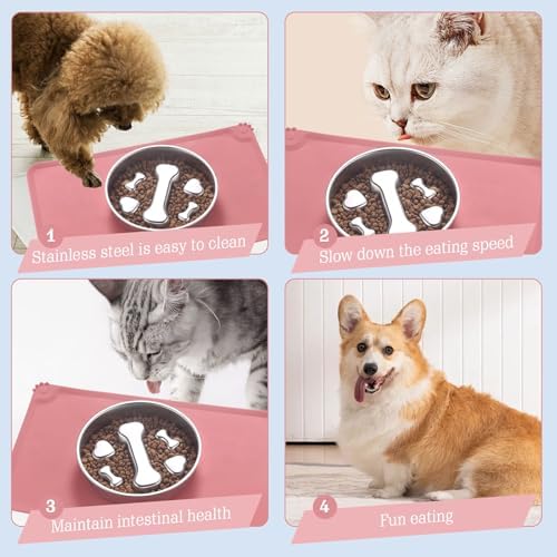 Stainless Steel Slow Feeder Dog Bowls – Non-Slip Metal Dog Bowl for Large & Medium Breeds, Puppy Puzzle Feeder – 2 Cup Capacity for Small to Big Pets – Durable Slow Feed Dog & Cat Food Dish with Mat - Image 6