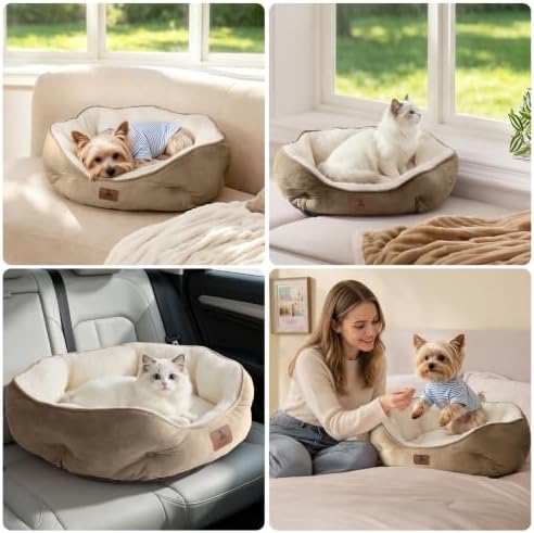 Asvin Small Dog Bed for Small Dogs, Cat Beds for Indoor Cats, Pet Bed for Puppy and Kitty, Extra Soft & Machine Washable with Anti-Slip & Water-Resistant Oxford Bottom, Light Brown, 20 inches - Image 7
