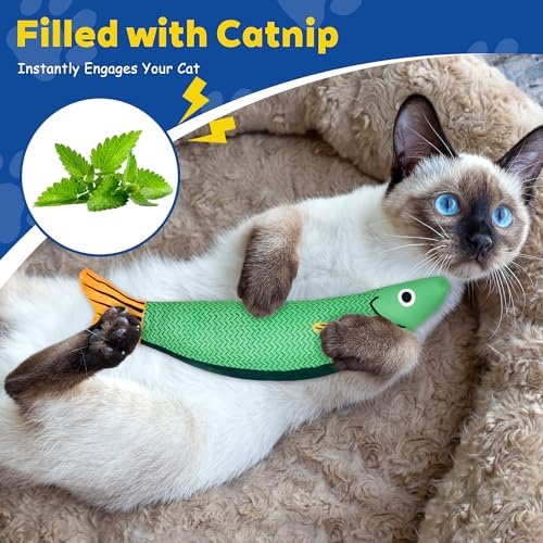 Catnip Saury Fish Cat Toys 3 Pack, Rattle Kicker for Indoor Cats - Image 4