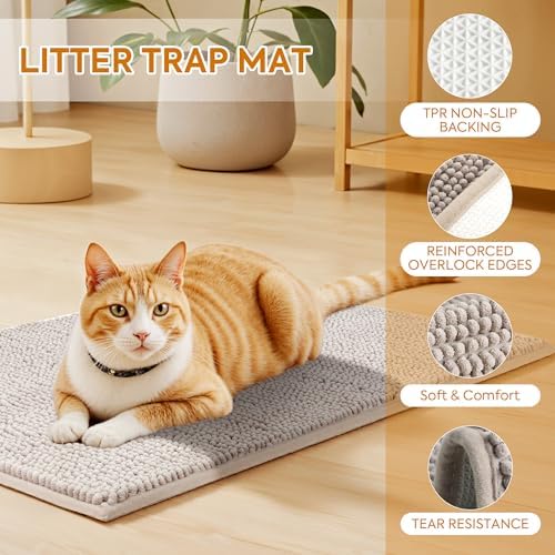 Pieviev Soft Chenille Cat Litter Box Mat, Ultra Absorbent, 48'' x 36'' - Image 2