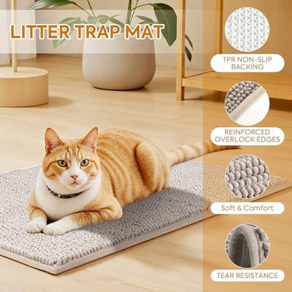 Pieviev Soft Chenille Cat Litter Box Mat, Ultra Absorbent, 48'' x 36'' - Image 2