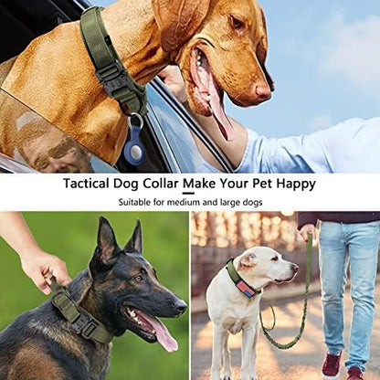 DAGANXI Tactical Dog Collar, Adjustable Military Training Nylon Dog Collar with Control Handle and Heavy Metal Buckle for Medium and Large Dogs, with Patches and Airtags Case (M, Green-Set) - Image 4