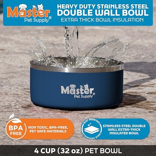 Master Pet Supply Stainless Steel Dog Bowls 32 oz Heavy Duty Navy Blue - Image 3