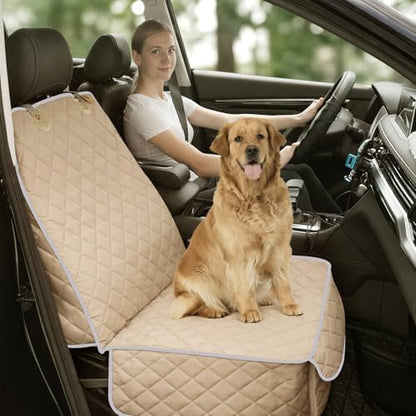 Bark Lover Car Seat Covers Front Seats,Car Seat Protector for Dogs,Scratch-Proof Dog Car Seat Cover,Universal Fit for Cars Trucks SUVs (Warm Beige,1 Pack) - Image 2