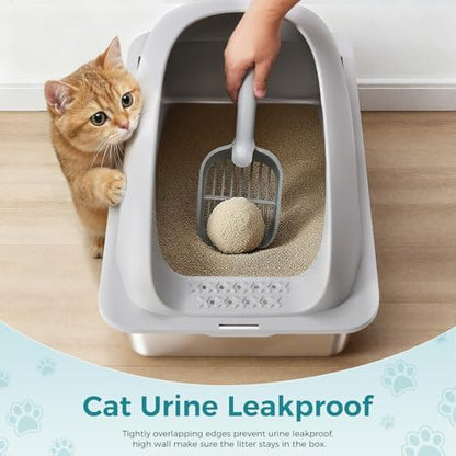 OLIXIS Stainless Steel Large Cat Litter Box with Lid, High Wall Sides - Image 4