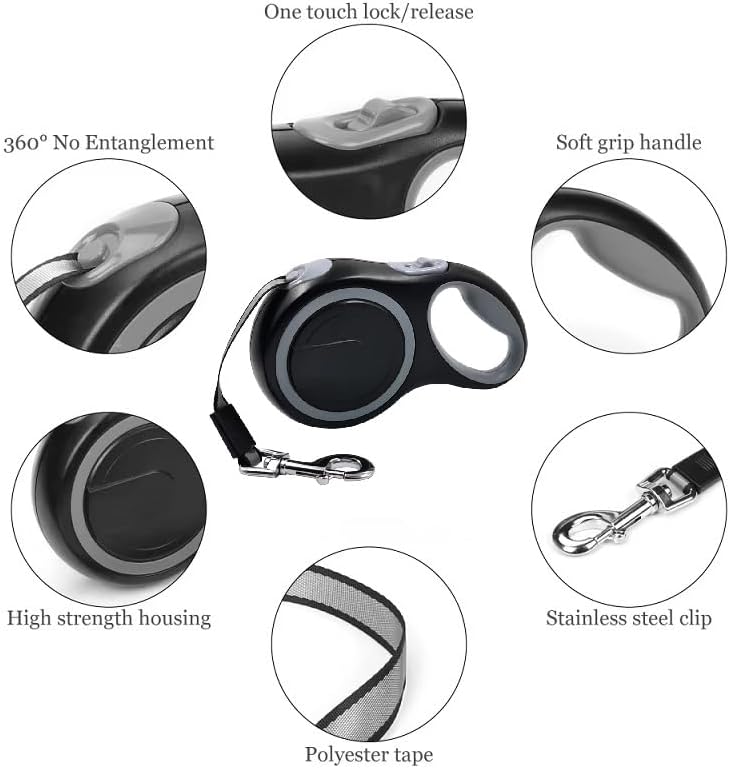 OUTnWILD Retractable Dog Leash, 16 ft Heavy Duty Dog Leash for Large Breeds/Pets Up to 110 lbs, 360° Tangle Free Design with One Touch Quick-Lock Braking System & Anti-Slip Handle. (Black, L) - Image 2