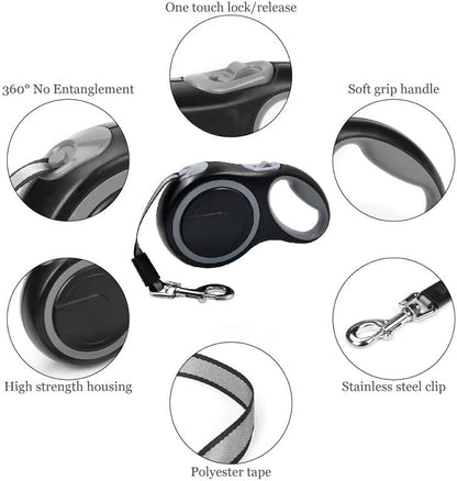 OUTnWILD Retractable Dog Leash, 16 ft Heavy Duty Dog Leash for Large Breeds/Pets Up to 110 lbs, 360° Tangle Free Design with One Touch Quick-Lock Braking System & Anti-Slip Handle. (Black, L) - Image 2