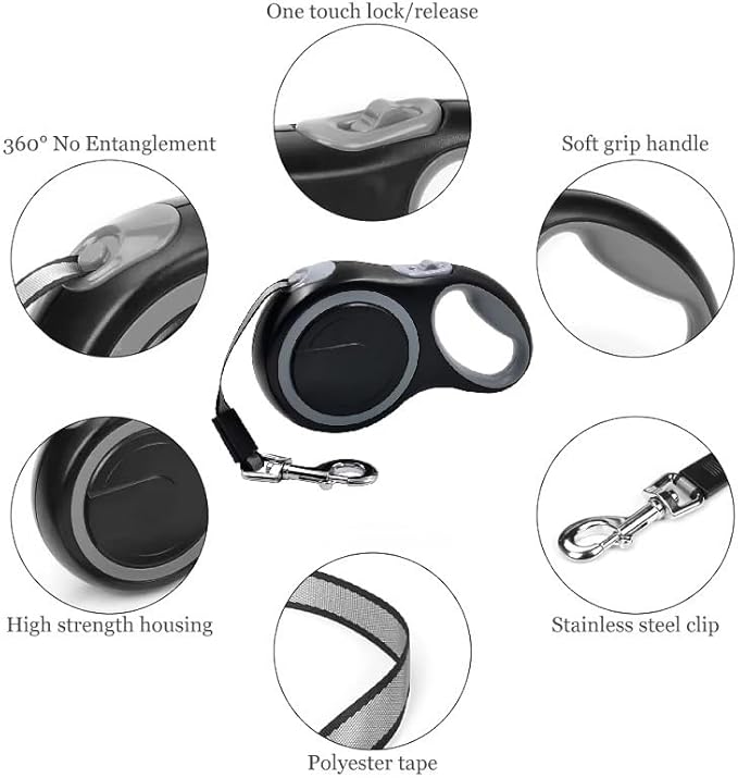 OUTnWILD Retractable Dog Leash, 16 ft Heavy Duty Dog Leash for Large Breeds/Pets Up to 110 lbs, 360° Tangle Free Design with One Touch Quick-Lock Braking System & Anti-Slip Handle. (Black, L)