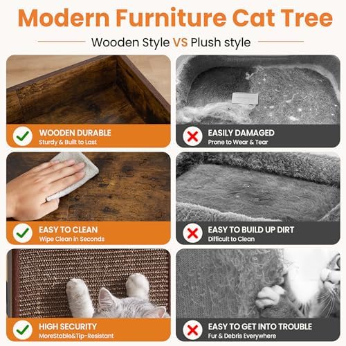 Modern Wood Cat Tree Tower for Indoor Large Adult Cats with Big Perch Bed - Image 5