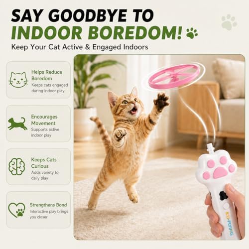 Cat Fetch Toy, Electric Cat Disc Launcher Toy with 8 Flying Spinners, Interactive Cat Toy for Indoor Cats and Bored Kittens, Bendable Discs, Rechargeable Paw Design（White） - Image 6