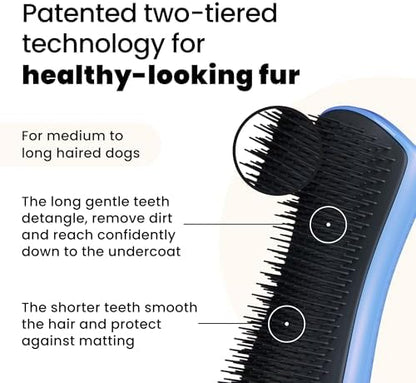 Pet Teezer Detangling Dog Brush for Long Hair Breeds, Large, Blue & Grey - Image 2