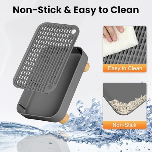 Litter Box Step, Litter Box Ramp/Catcher with Wooden Base, Anti-Tracking & Easy to Clean, Ideal for Small & Elderly Cats 11.8"x7.9"x3.6" (Dark Gray) - Image 6
