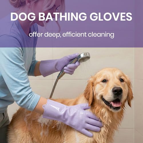 Silicone Pet Grooming Gloves Dog Washing Gloves for Bathing, 1 Pair Purple - Image 3