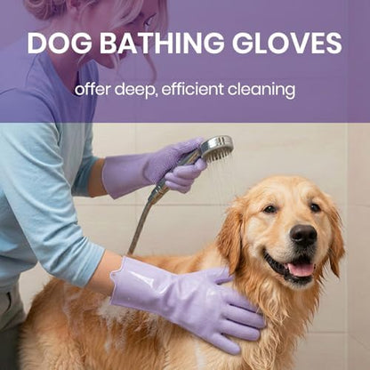 Silicone Pet Grooming Gloves Dog Washing Gloves for Bathing, 1 Pair Purple - Image 3