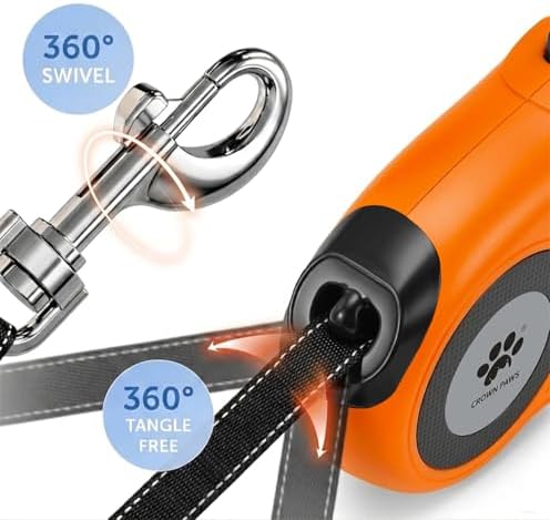 16 ft Retractable Dog Leash for Extra Large Dogs up to 130 lbs,Tangle-Free Nylon Tape,Orange Dan24 XL - Image 4
