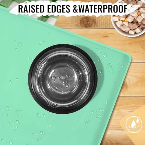 MateeyLife Dog & Cat Food Mat - Waterproof, Nonslip, Raised Edges, Silicone Tray for Messy Drinkers, 24"x16", Mint Green - Image 3