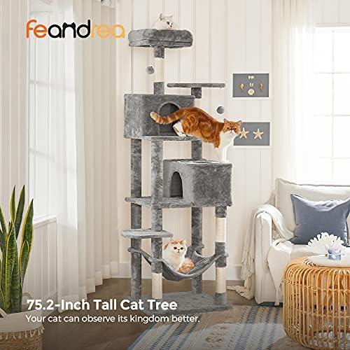 Feandrea Cat Tree, 73.2-Inch Cat Tower, Multi-Level Condo, Light Gray - Image 2